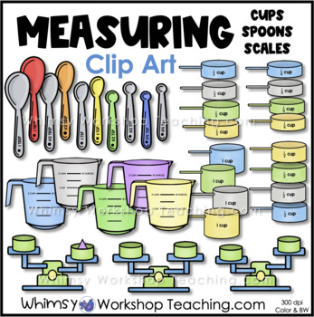 Preview of Math Clip Art Measuring Cups Spoons Scales | Images Color Black White