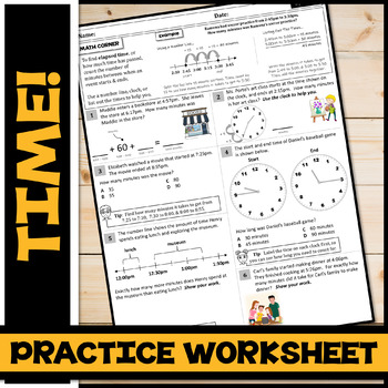 Preview of MEASURING TIME INTERVAL WORD PROBLEMS: Practice Worksheet (3.MD.1)