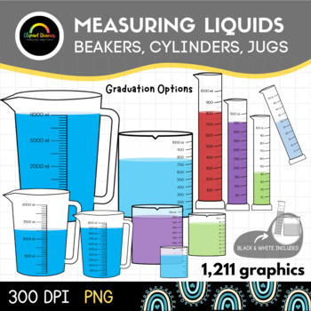 Preview of Measuring Jugs, Beakers, Cylinders - Volumes of Liquids Clipart BUNDLE