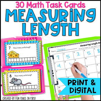 Preview of Measuring Length - Nonstandard Measurement Math Task Cards plus Google Slides