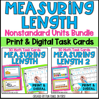 Preview of Measuring Length Nonstandard Units Bundle | Print and Digital Math Task Cards