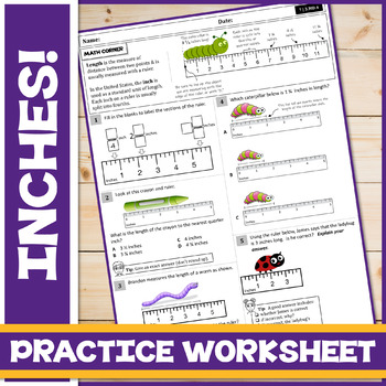 Preview of Measuring Length To The Nearest Quarter (1/4) Inch:  Practice Worksheet