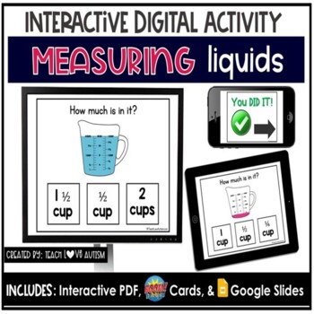 Preview of Measuring Liquids Digital Task Cards | Life Skills & Cooking | Math Boom Cards