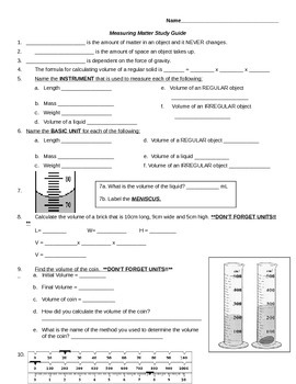 Preview of Measuring Matter Study Guide