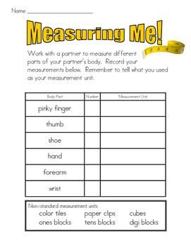 Measuring Me Partner Math Center For Non Standard Measurement