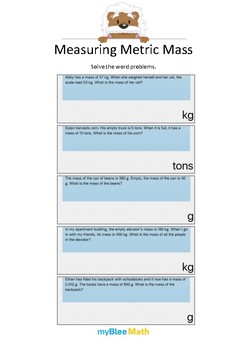 Measuring Volume & Mass: Measuring Metric Mass 3 by myBlee Math | TPT