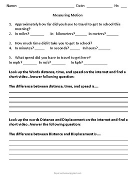 Motion and speed lesson plans