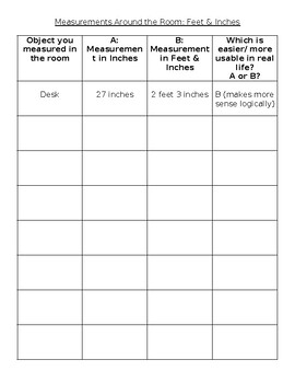 Preview of Measuring Objects in the Classroom Activity - feet + inches