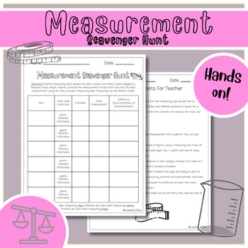 Preview of Measuring Scavenger Hunt! Hands-On Capacity, Mass, & Measurement Activity