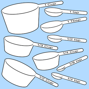 Measuring Cups Clip Art: 1/3 and 1/4 Increments + Combo • Math & Science  Tools