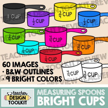 Measuring Spoons: Cups Clip Art (Bright Color & Outlines) • Math ...