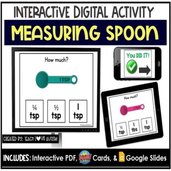 Preview of Measuring Spoons Digital Task Cards | Life Skills & Cooking | Math Boom Cards