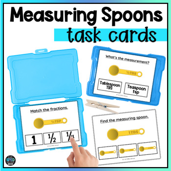 Preview of Math Measuring Spoons Identifying Fractions Cooking Task Cards Special Education