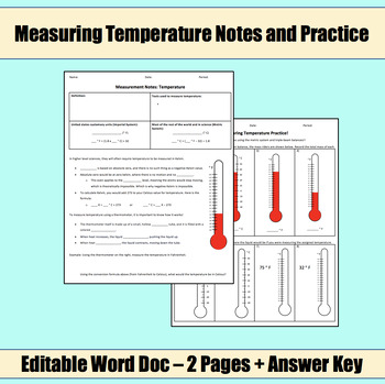 Preview of Measuring Temperature Notes and Practice