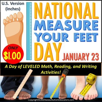 Preview of Measuring To Nearest Inch January Print and Go LEVELED Worksheets with Visuals