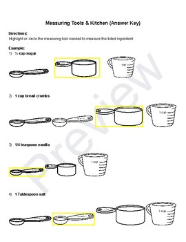 Preview of Measuring Tools & Kitchen Math Student Practice Packet MODIFIED