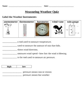 4th grade weather instruments quiz