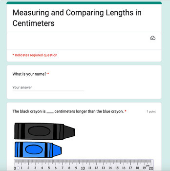 Preview of Measuring and Comparing Lengths in Centimeters Google Form Assessment