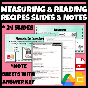 Preview of Measuring and Reading Recipes Slides and Note Sheets | FCS, FACS, Life Skills