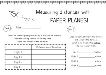 Preview of Measuring distances with paper planes WORKSHEET