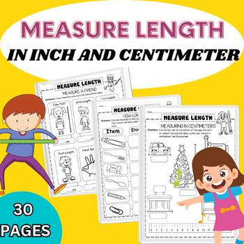 Preview of Measuring length in inches and centimeters / 30 worksheets with tons of objects