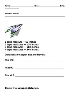Preview of Measuring the Distance a Paper Airplane Flies