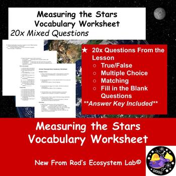 Preview of Measuring the Stars Vocabulary Worksheet w/Answer Key **Editable**