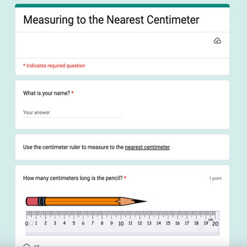 Preview of Measuring to the Nearest Centimeter Google Form Assessment