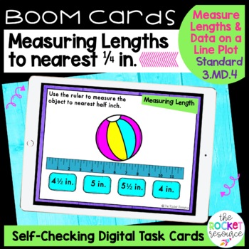 Preview of Measuring to the Nearest Half and Quarter Inch BOOM™ Cards | 3.MD.4