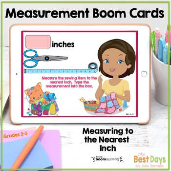 Preview of Measuring to the Nearest Inch Boom Cards  Distance Learning