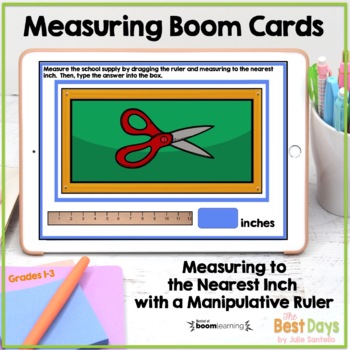 Preview of Measuring to the Nearest Inch with Moveable Ruler Boom Cards Distance Learning