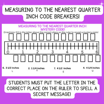 Preview of Measuring to the Nearest Quarter Inch, 3rd Grade Code Breaker Game, 2 Pages