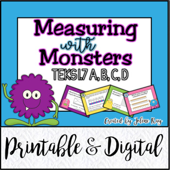 Preview of TEKS 1.7A, 1.7B, 1.7C, 1.7D / Measuring with Monsters / Printable & Digital