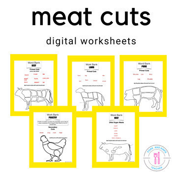 Preview of Meat Cuts Identification Digital Drag and Drop Worksheets and Answer Key