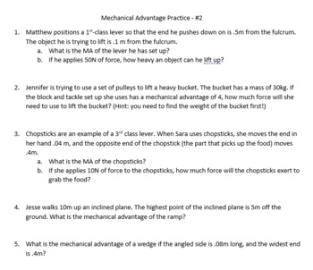 Preview of Mechanical Advantage Worksheets
