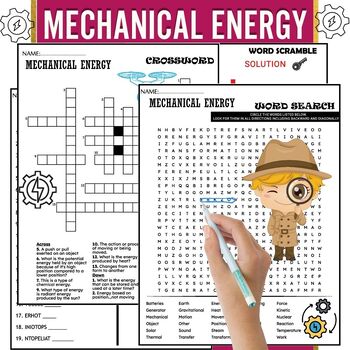 Preview of Mechanical Energy Fun Worksheets,Vocabulary,Puzzles,Wordsearch & Crosswords