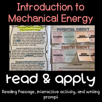 Preview of Introduction to Mechanical Energy (Potential and Kinetic) Read and Apply FREEBIE