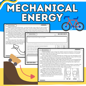 Preview of Mechanical Energy {Science & Informational Reading Passage & Worksheet}