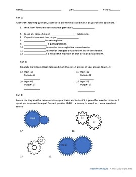 Preview of Mechanisms and Gears Quiz
