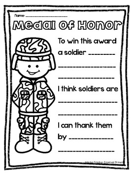 Medal of Honor Writing Activity by Morgan Douglas- Especially Primary