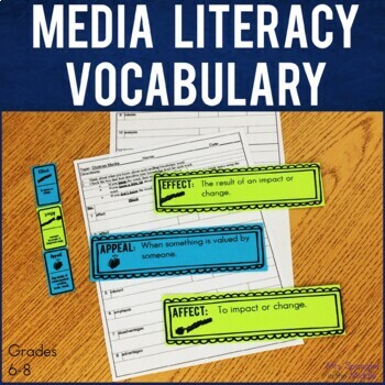 Preview of Media Literacy Vocabulary Worksheet, Word Wall, Dominoes Practice Game