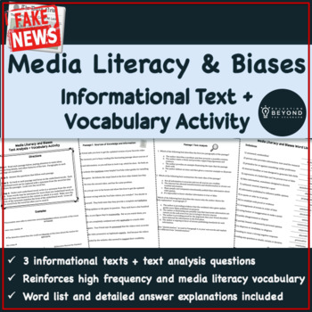 Preview of Media Literacy Informational Text Analysis + Vocabulary Activity | Gr 8+