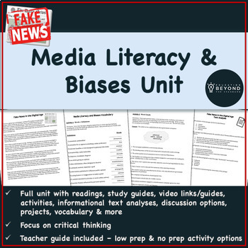 Preview of Media Literacy and Biases Unit | Gr 8+ | Critical Thinking | PBL | Digital