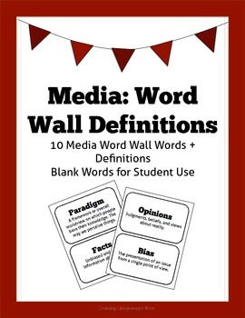 Preview of Media Studies: Word Wall Words & Definitions