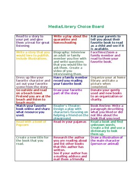 Preview of Media and Library Distance Learning Choice Board- Elementary