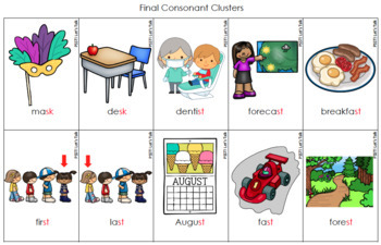 Medial Final Consonant Cluster Articulation Cards Tpt