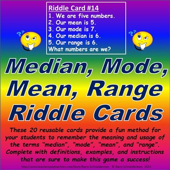 Preview of Median, Mode, Mean, Range Riddle Card Challenge
