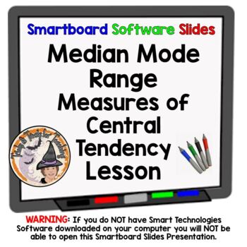 Preview of Median Mode Range Smartboard Slides Lesson Measures of Central Tendency