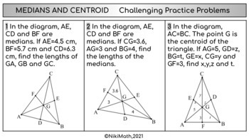 Medians and Centroids 12 Challenging Practice Problems by Niki Math