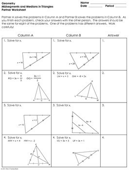 Medians and Midsegments in Triangles Partner Worksheet by Mrs E Teaches